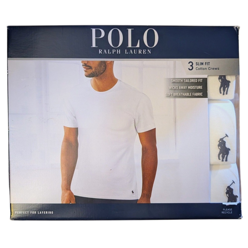 Polo Ralph Lauren 3 Pack Slim Fit Cotton Crewneck T-Shirts White Mens Large